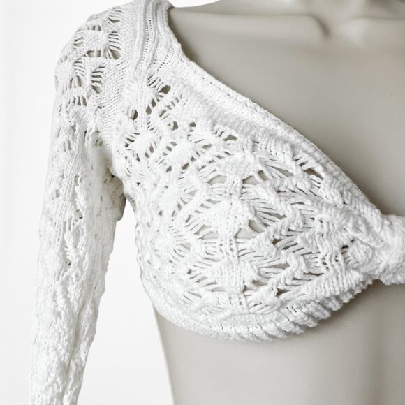 Nakd White Crochet Long Sleeve Crop Top Flared Pants Two Piece Set Size XS/S - Picture 7 of 7